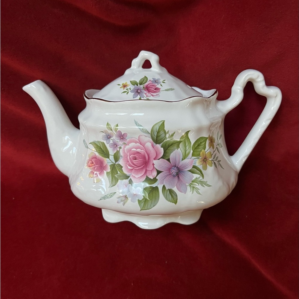 Mixed MultiFloral Teapot. Made in Staffordshire, England. By Arthur Wood & Son.